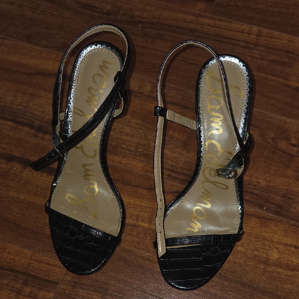 Sam Edelman Black Croc-Embossed Sandals